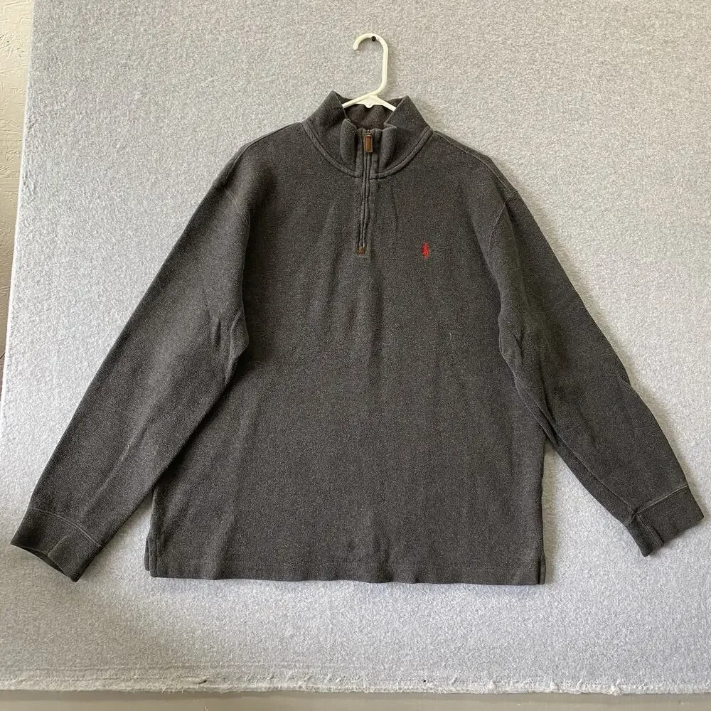 Polo Ralph Lauren Pullover Mens XL Gray Quarter Zip Sweatshirt Cotton 1/4